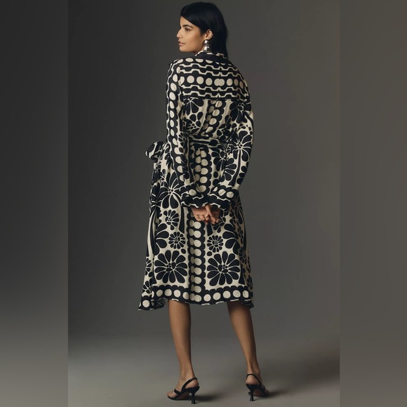 New Anthropologie Farm Rio Palermo Long-Sleeve Belted Midi Dress Size L - Picture 2 of 8